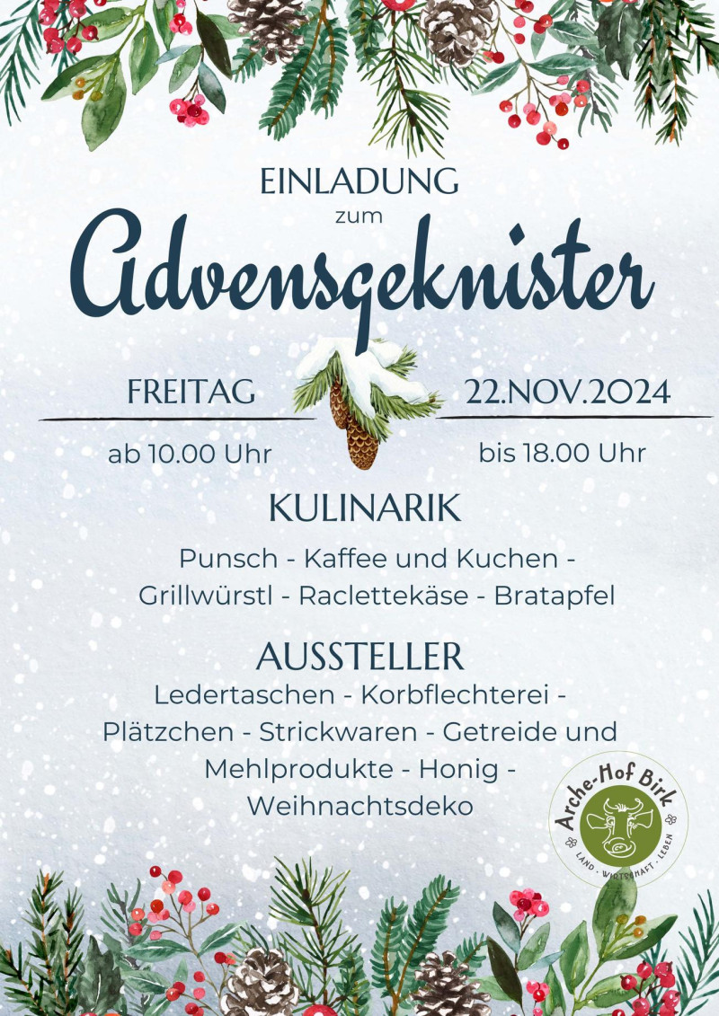 Adventsgeknister auf dem Arche-Hof Birk – Kulinarik und Handwerkskunst in wunderschöner Atmosphäre