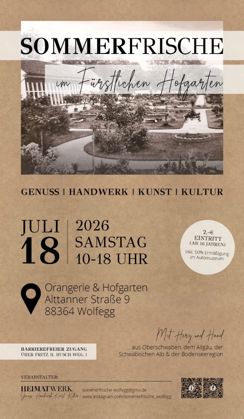 Kunst- und Genusshandwerkermarkt im Hofgarten Wolfegg