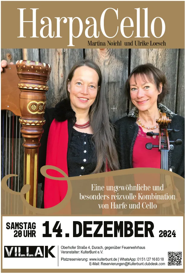 HarpaCello – Vielseitiges Konzert in der Villa K, Durach