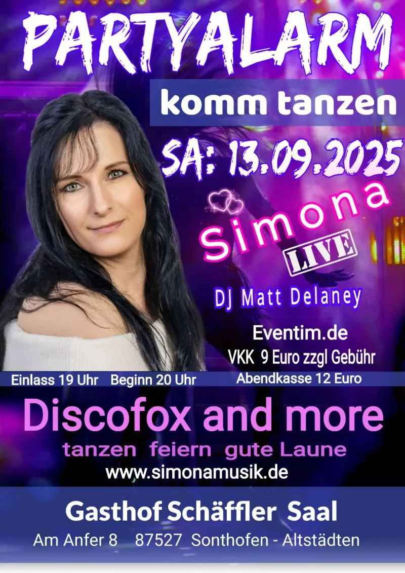Partyalarm mit Simona im Schäffler Saal Sonthofen