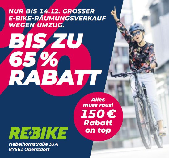 Großer E-Bike Räumungsverkauf bei REBIKE in Oberstdorf