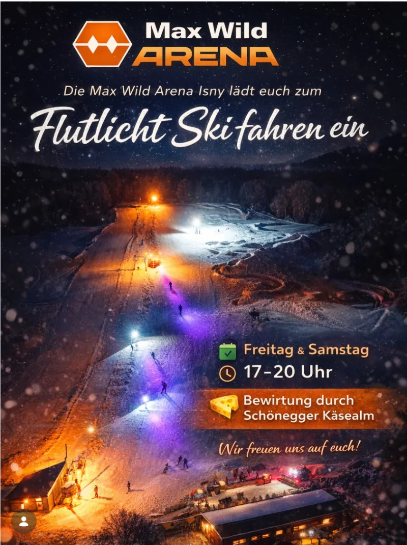 Flutlichtskifahren in der Max Wild Arena Isny