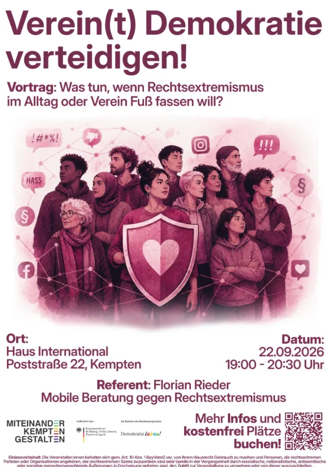 Vortrag: Verein(t) Demokratie verteidigen! in Kempten