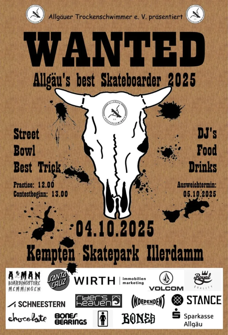 Wanted: Allgäus beste Skateboarder 2025 in Kempten