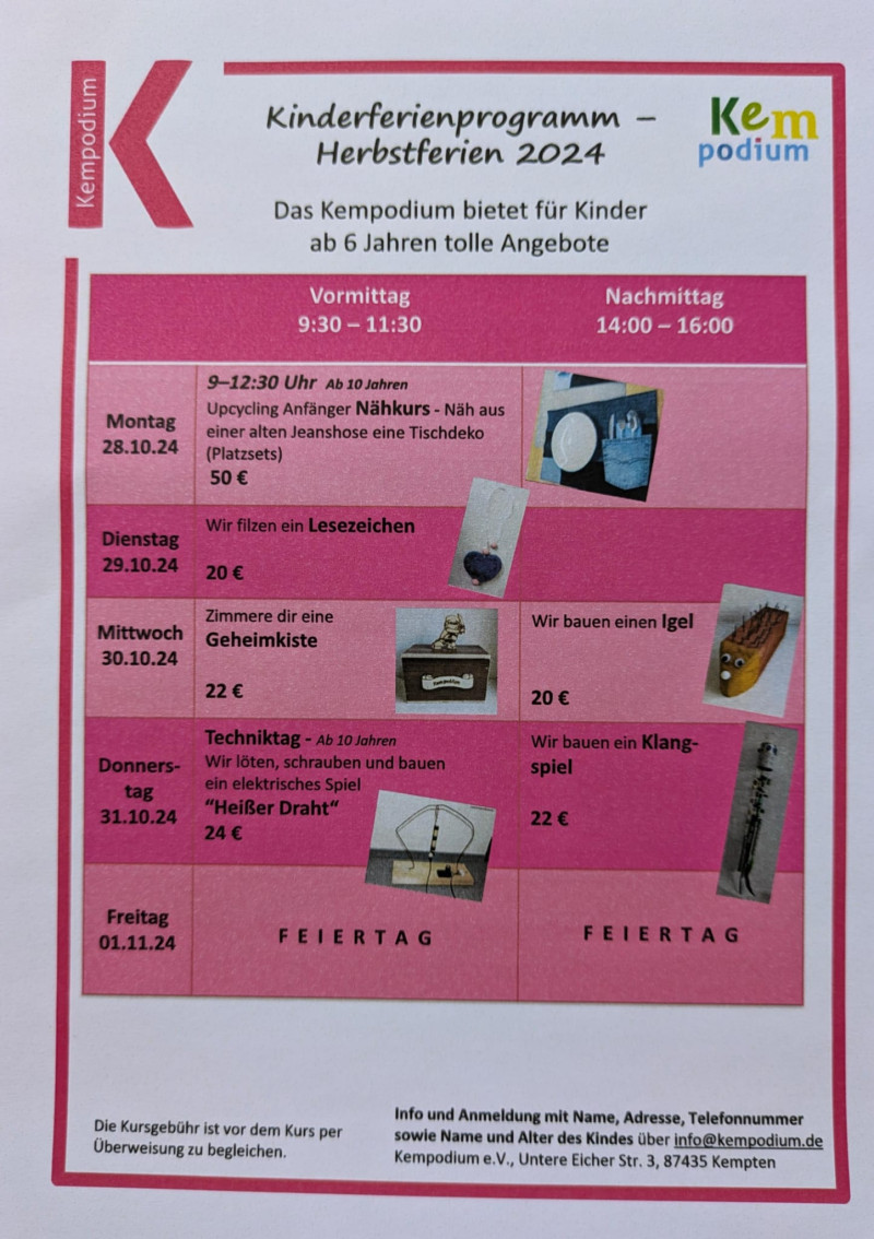 Herbstferienprogramm im Kempodium in Kempten