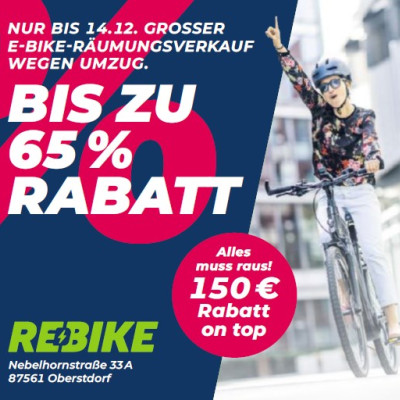 Großer E-Bike Räumungsverkauf bei REBIKE in Oberstdorf